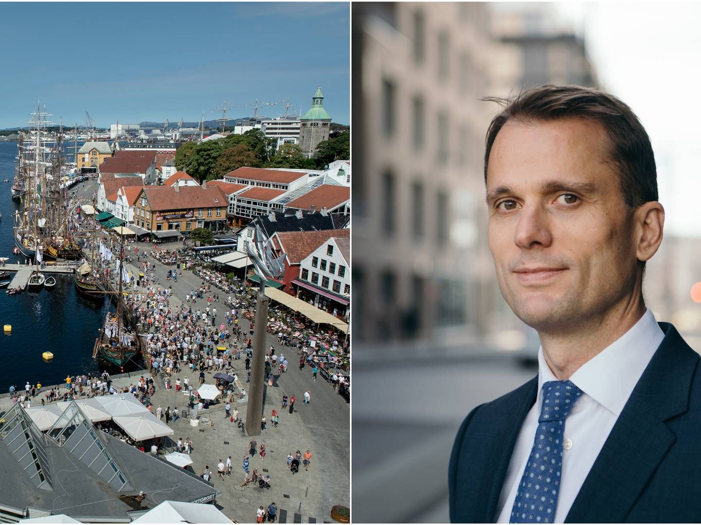 OPTIMISMEN RÅR: Thomas Ramcilovic er analysedirektør i DNB Næringsmegling. Han sier at kontormarkedet i Stavanger preges av sterk etterspørsel etter sentrum, som utgjør en langt lavere andel enn de andre større byene i Norge. Det bidrar til å øke leieforventningene blant deltakerne i investorundersøkelsen til meglerforetaket. | Foto: Carina Johansen / NTB og Stig B. Fiksdal / DNB Næringsmegling/PR. Fotomontasje: EiendomsWatch.