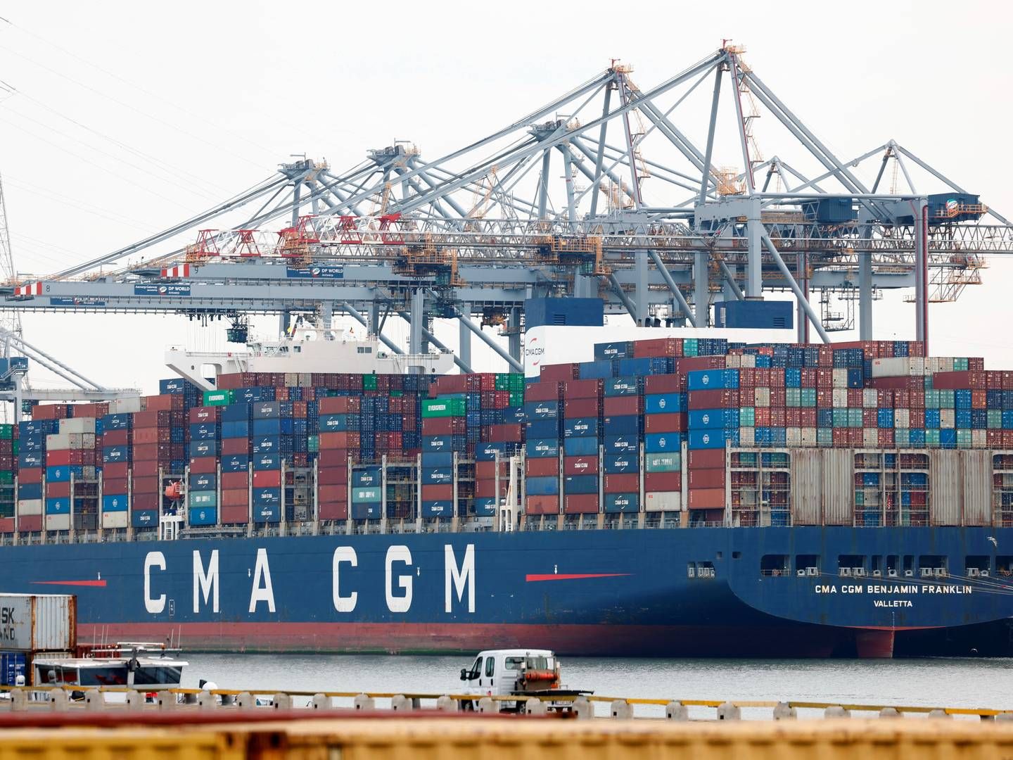 A CMA CGM ship in Antwerp, the terminus of the new French Peak service.