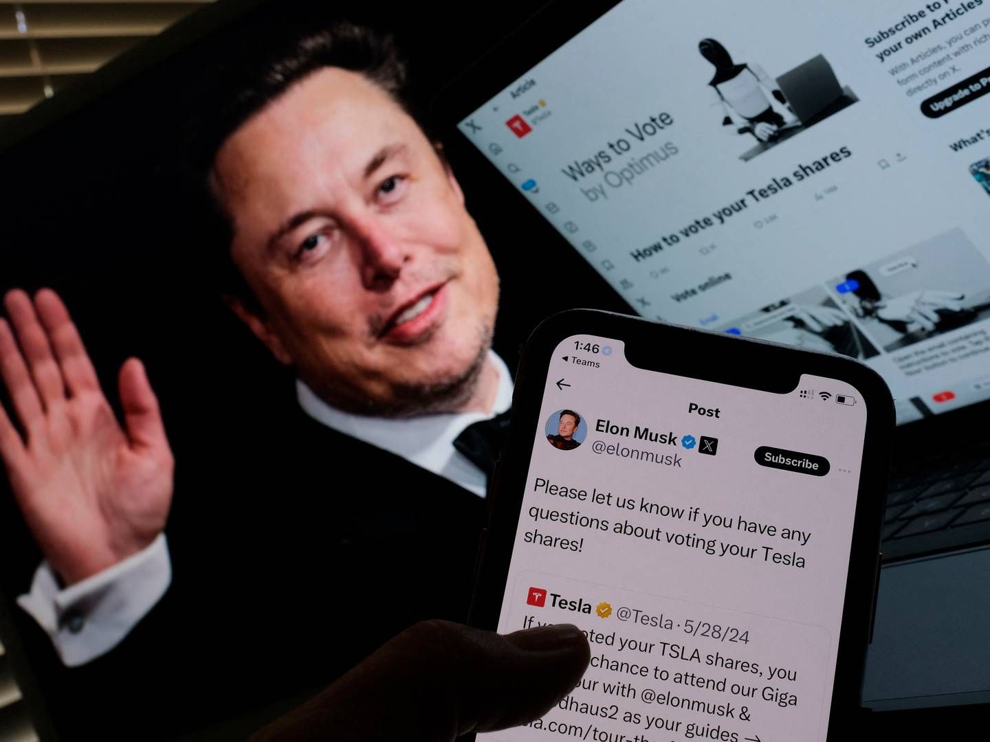 Tesla's CEO and controlling shareholder, Elon Musk, campaigned widely ahead of the AGM to urge shareholders to use their votes. | Photo: Chris Delmas / AFP / Ritzau Scanpix