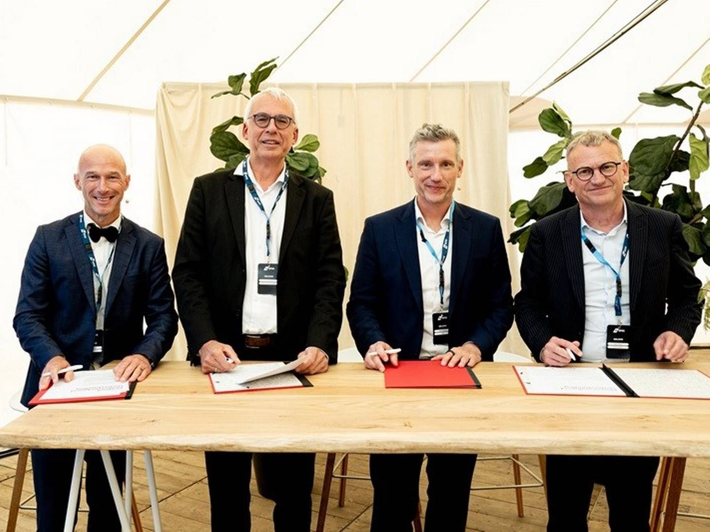 (L-R): Port of Gothenburg's Head of Strategic Development and Innovation, Patrik Benrick, Luc Arnouts, VP International Networks, Port of Antwerp-Bruges, Jacob Andersen, Vice President North Sea at DFDS and CEO of North Sea Port, Daan Schalck. | Photo: Pressebillede, DFDS
