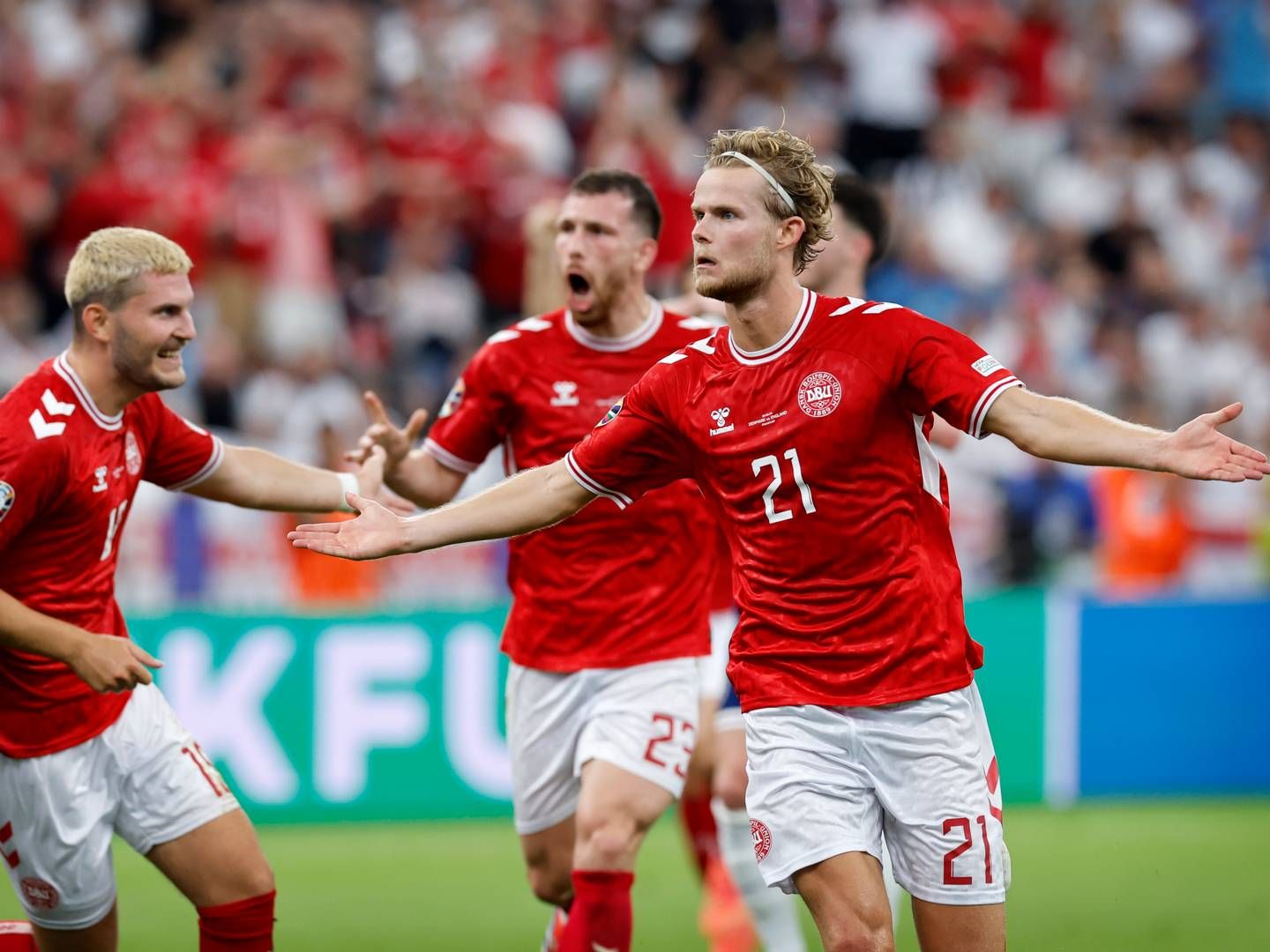 Morten Hjulmand scorede Danmarks enlige mål i kampen mod England. | Foto: Jens Dresling