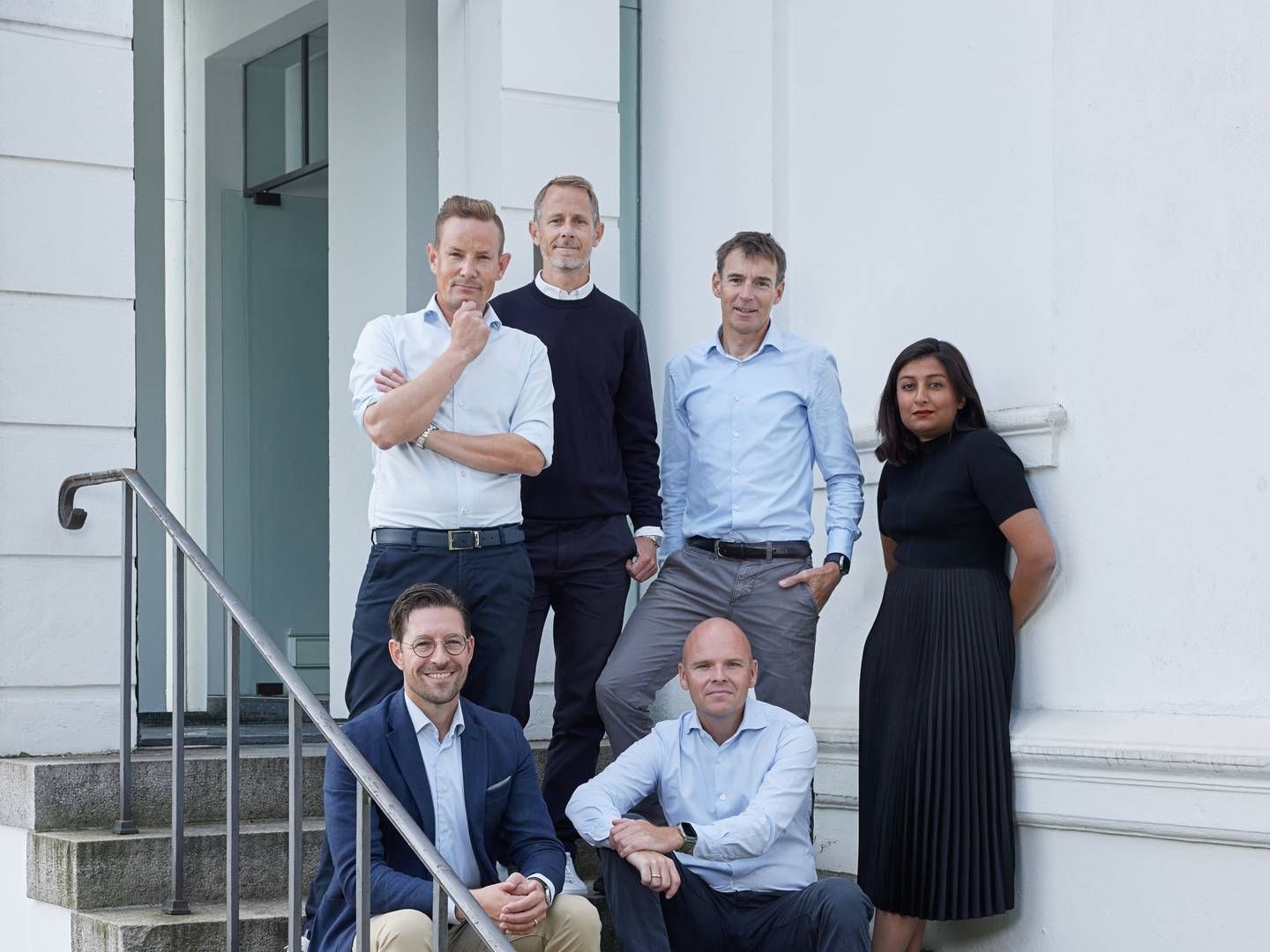 NAP's investment team, l-r: Laurits Bach Sørensen, Rasmus Lund, Adam Erritzø, Shari Rana, Morten Westh Naldal (seated, left) and Troels Øberg. | Foto: PR
