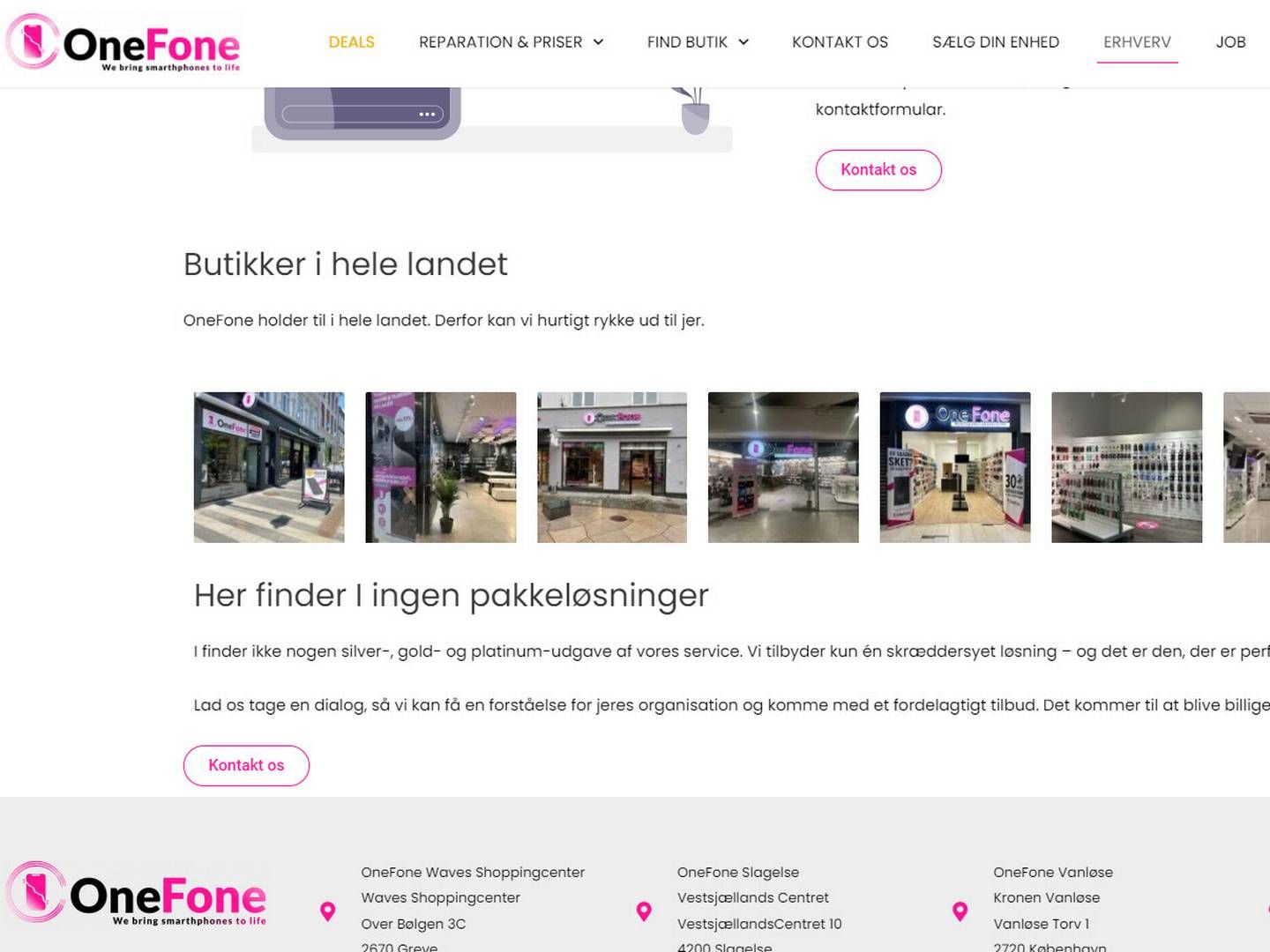 Til trods for konkursen er der fortsat gang i Onefones hjemmeside. | Photo: Screenshot - Onefone