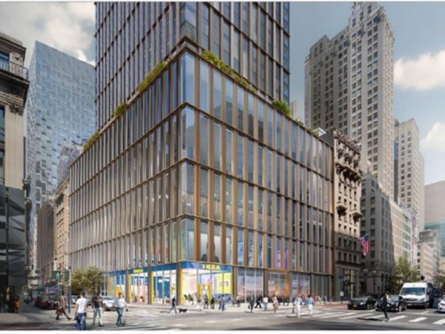 Sådan kommer indgangen til Ikeas butikslokaler i højhuset på Fifth Avenue ifølge planerne til at se ud. | Photo: Ingka Group