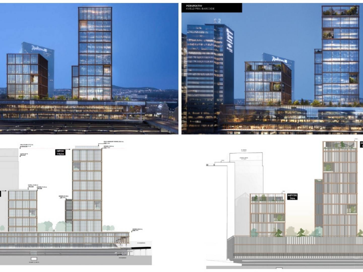 NYTT OG GAMMELT FORSLAG: De reviderte planene til venstre. | Foto: Rodeo Architects / KLP Eiendom. Collage: EiendomsWatch