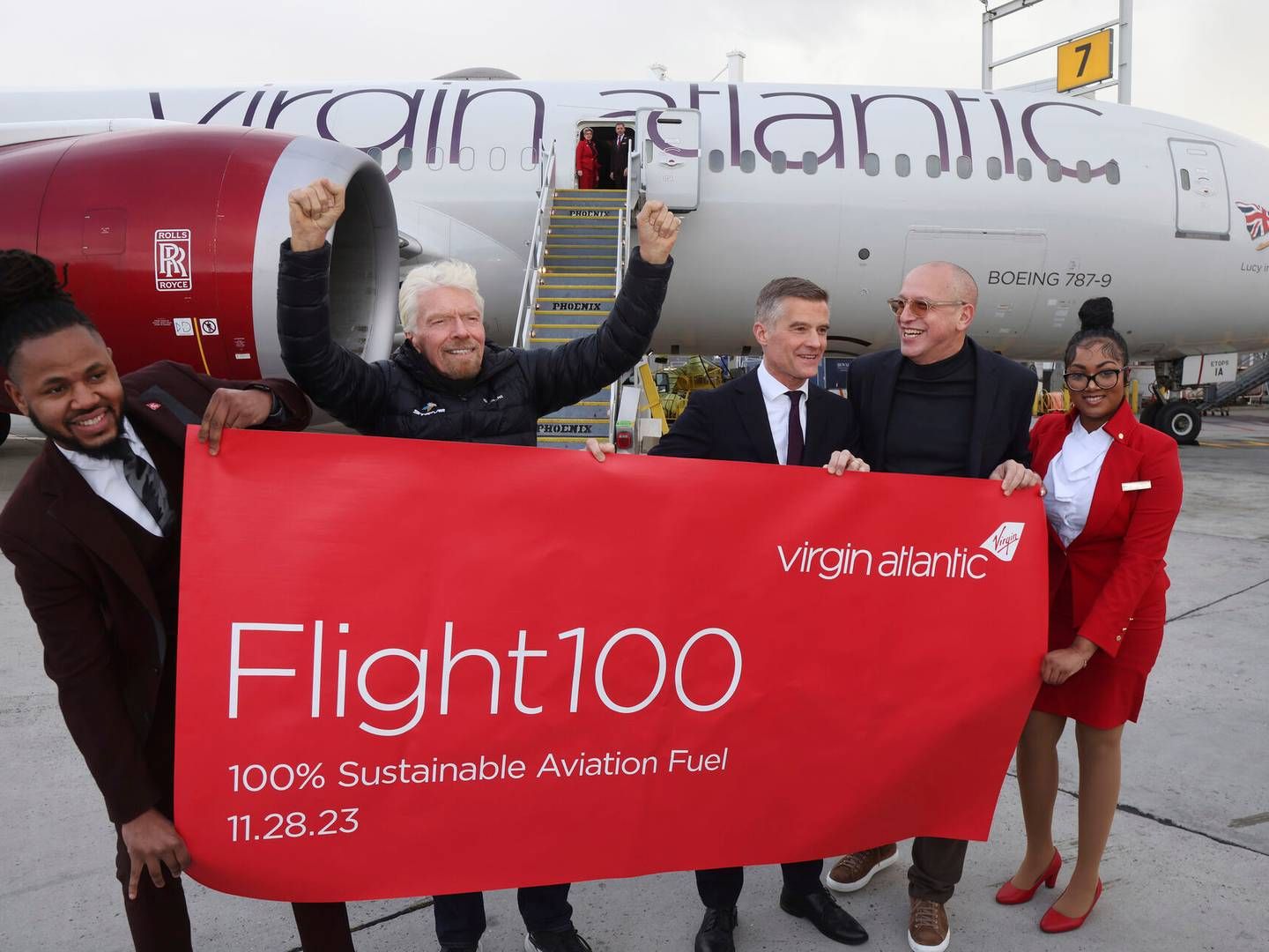 Landingen i New York blev fejret af Virgin Atlantic i november 2023. | Foto: Jason Decrow/AP/Ritzau Scanpix