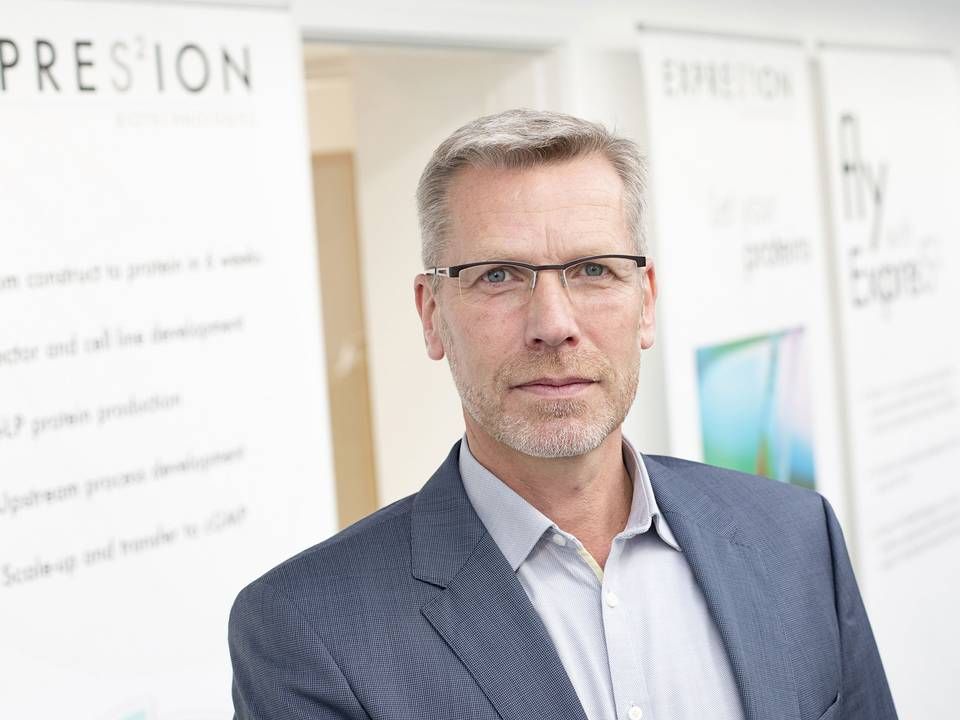 Steen Klysner, adm. direktør i biotekselskabet Expres2ion Biotechnologies har fremlagt regnskab for 3. kvartal og årets første ni måneder, der torsdag formiddag får aktien til at dykke med knap 25 pct. | Foto: Expres2ion