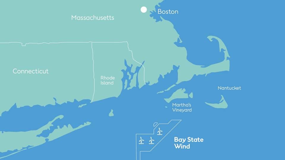 The Bay State Wind project is planned to lie 25 sea miles off the coast of New Bedford, South of Boston. Image: Bay State Wind. | Photo: Bay State Wind.