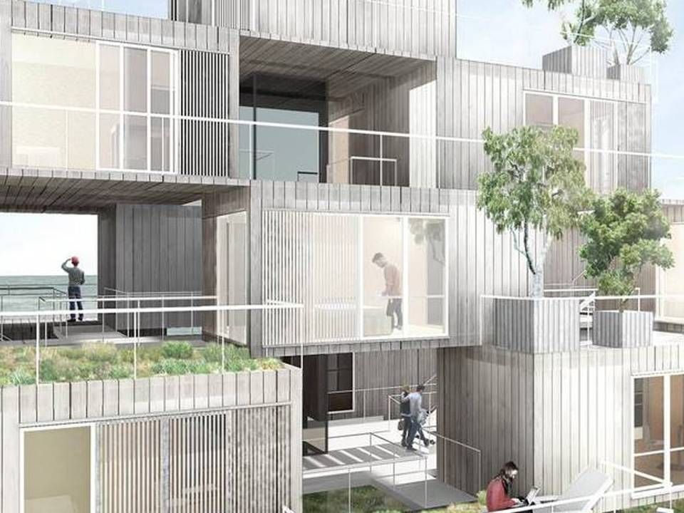 De såkaldte Urban Home Boxes skal bygge bro mellem det industrielle Docken og det nye boligområde i Nordhavn, fortæller Kristina Jordt Adsersen, arkitekt hos Mutopia. | Foto: PR-visualisering: Mutopia.