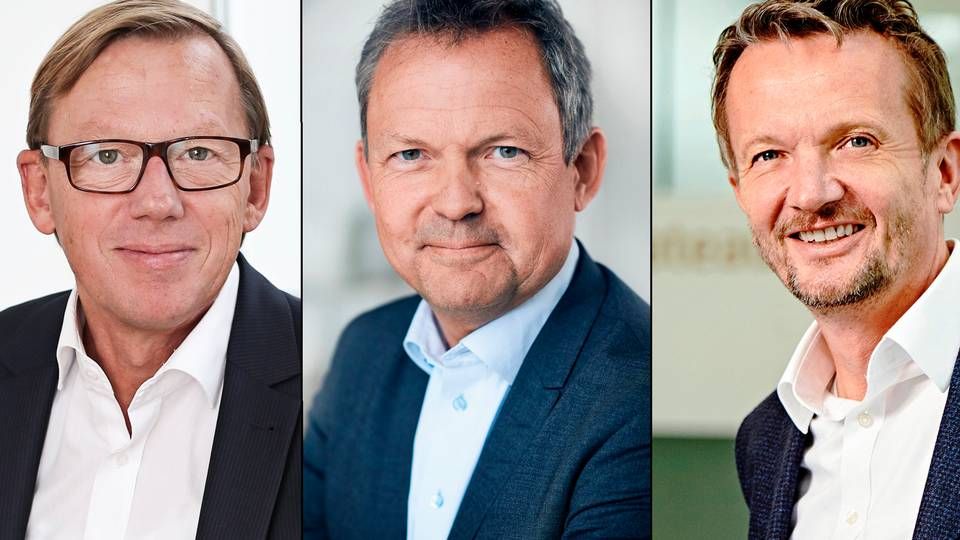 Jan Kondrup, direktør Lopi (tv), Ulrik Nødgaard, direktør Finans Danmark (mf), Martin Baltser, direktør Middelfart Sparekasse (th). | Foto: PR