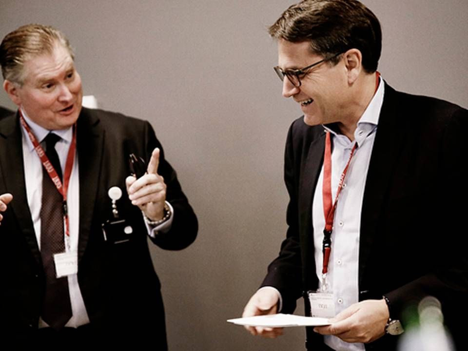 Erhvervsminister Brian Mikkelsen (th.) og NNIT's topchef Per Kogut (tv.) var begge tilstede, da it-selskabet i sidste iuge åbnede et nyt datacenter. | Foto: Jakob Skouboe