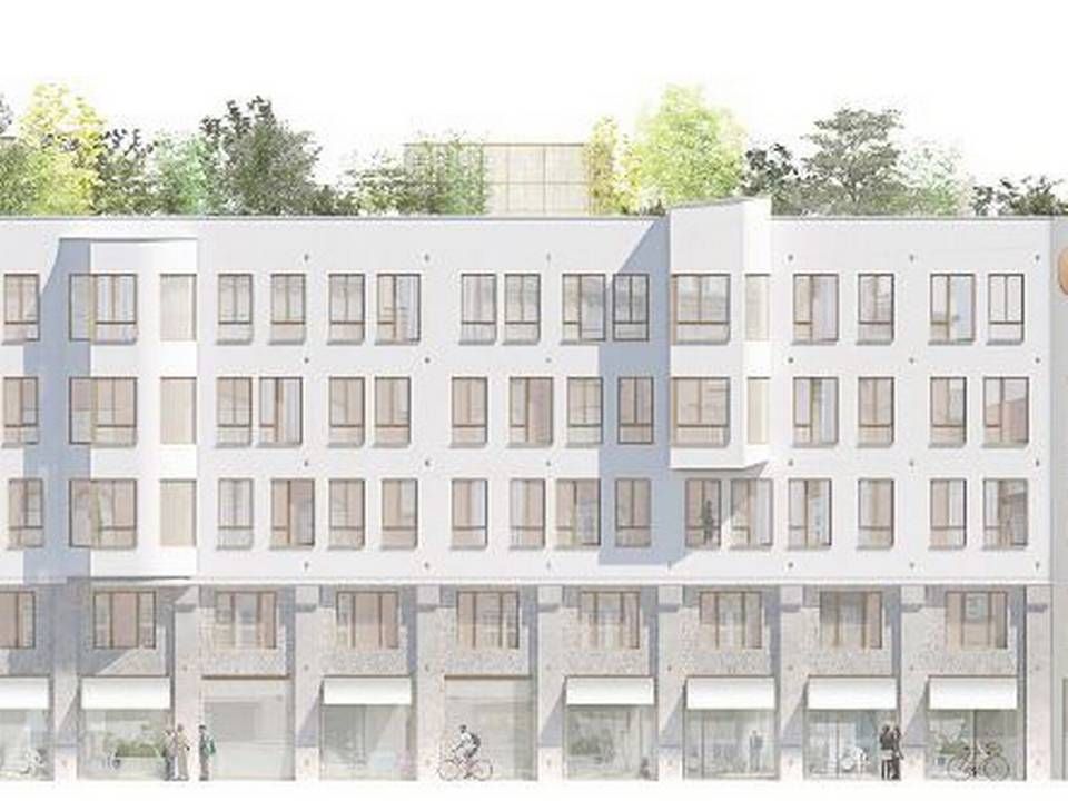Arkitekttegning af facaden mod Ny Østergade og St. Regnegade, som det forventes, den vil komme til at se ud. | Foto: PR-visualisering