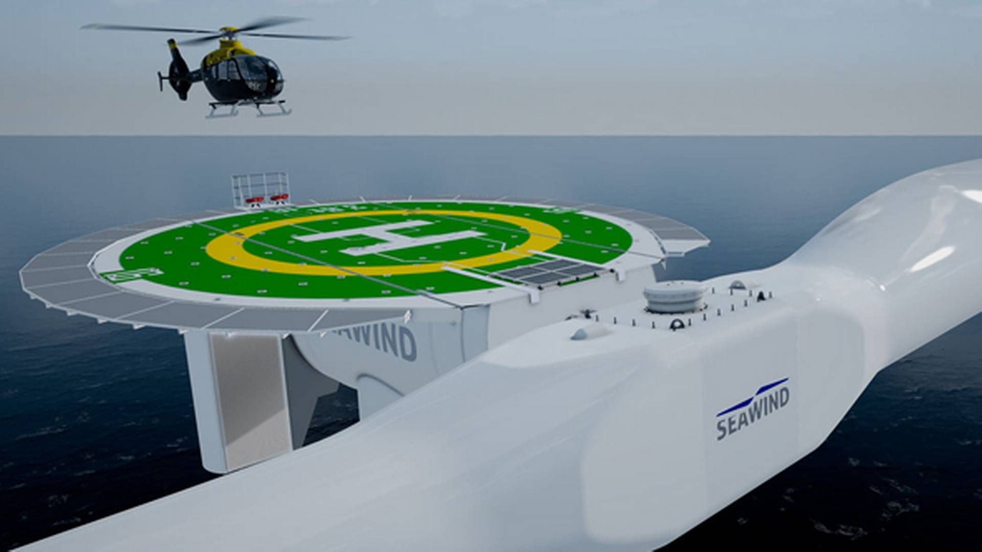 The two-bladed Seawind turbine never came into being fore bankruptcy struck. Illustration: Seawind Ocean Technology.
