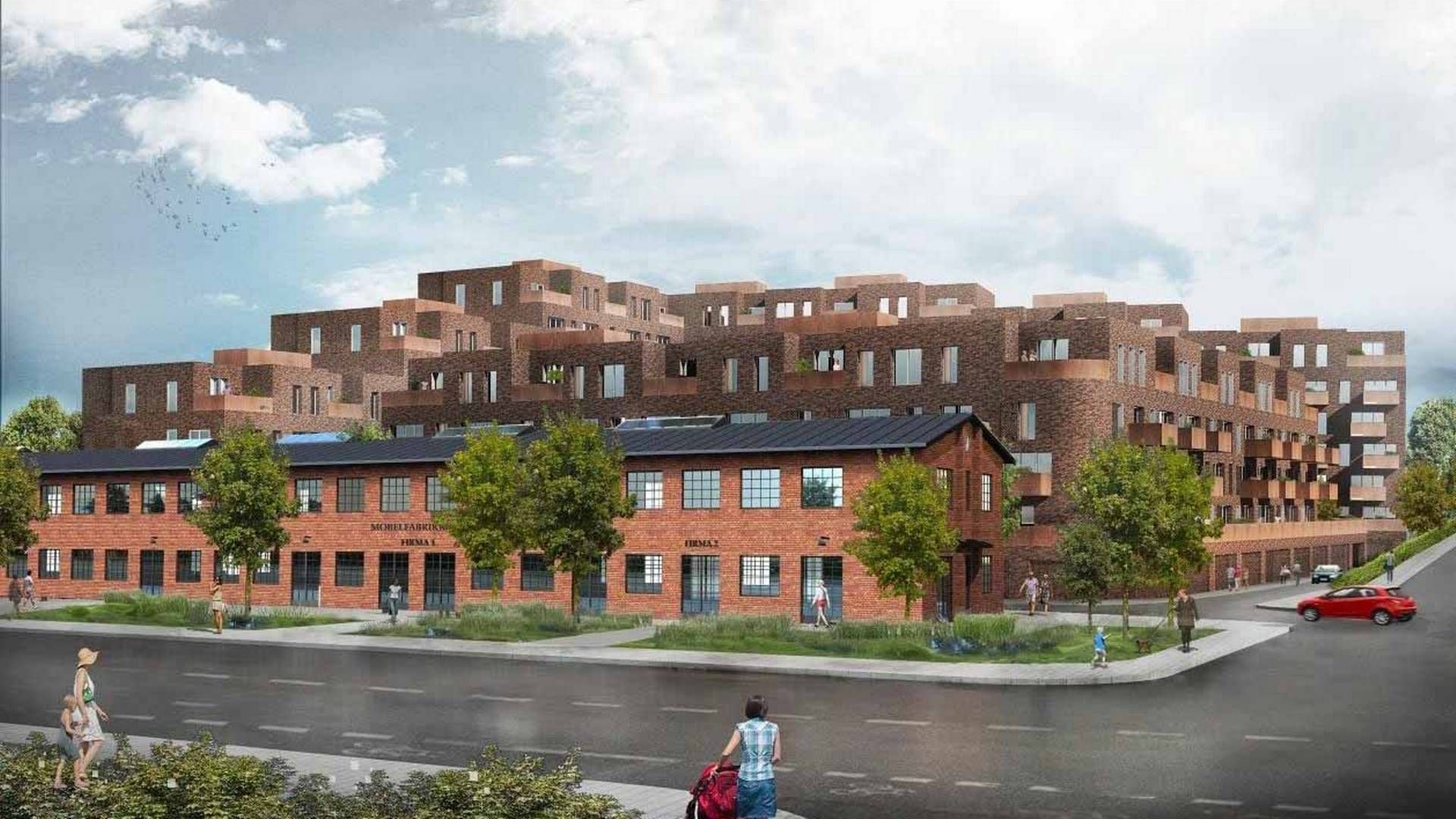 Arkitekttegning af boligerne på den gamle møbelfabrikgrund i Gladsaxe i Storkøbenhavn. | Foto: PR/Dades