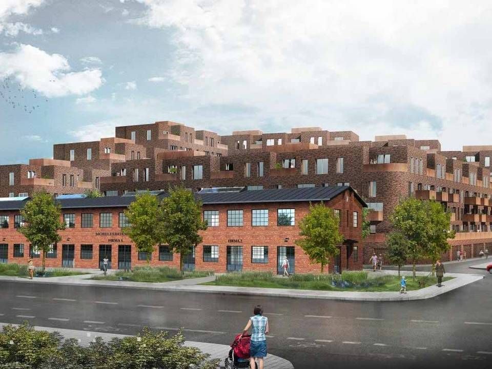 Arkitekttegning af boligerne på den gamle møbelfabrikgrund i Gladsaxe i Storkøbenhavn. | Foto: PR/Dades