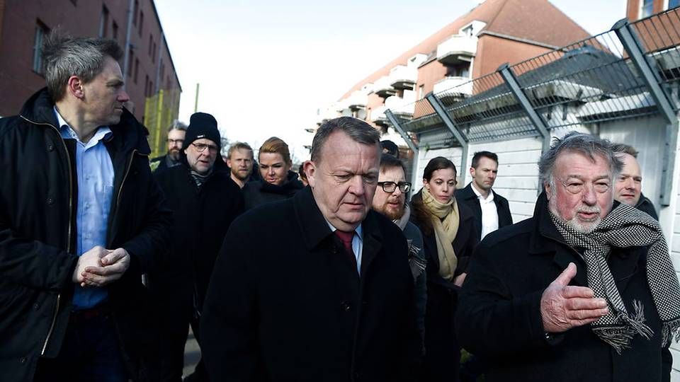 Regeringen med statsminister Lars Løkke Rasmussen (V) præsenterede torsdag sit ghettoudspil i Mjølnerparken på ydre Nørrebro i København. | Foto: Ritzau Scanpix/Liselotte Sabroe