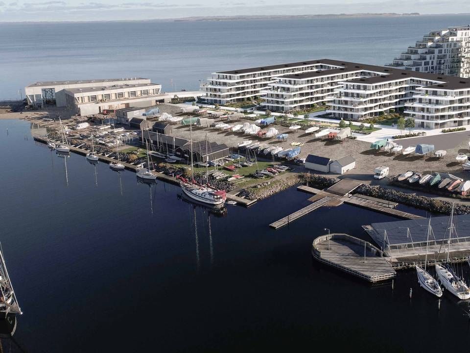 Lejlighederne i Ship i Aarhus Ø blev solgt for et samlet beløb på over 1 mia. kr. Her en ældre visualisering af projektet. | Foto: PR