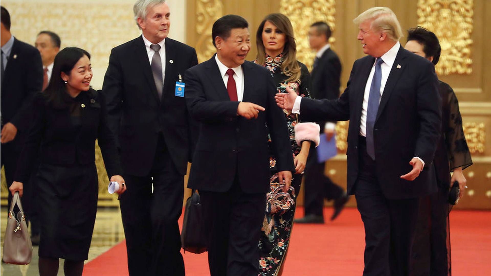 USA's præsident Donald Trump sammen med den kinesiske præsident Xi Jinping til en middag i Beijing i november, 2017. | Foto: Ritzau Scanpix/Andrew Harnik