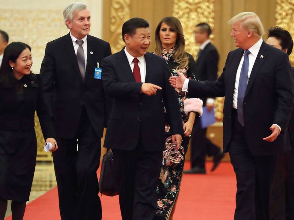 USA's præsident Donald Trump sammen med den kinesiske præsident Xi Jinping til en middag i Beijing i november, 2017. | Foto: Ritzau Scanpix/Andrew Harnik