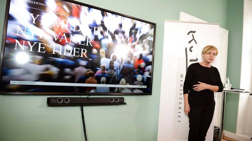 Kulturminister Mette Bock præsenterede i april sidste år planerne om en ny statsstøttet tv-kanal med vægt på kulturstoffet. | Foto: Ritzau Scanpix/Mads Claus Rasmussen