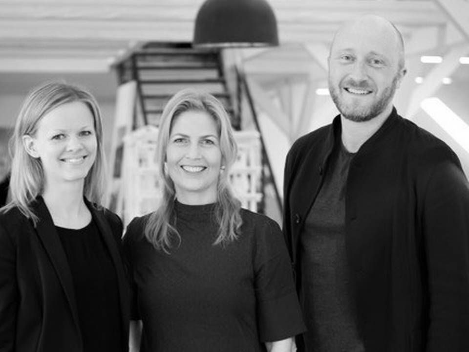 Pernille Stahlschmidt Tørning flankeret af Nanna Flintholm og Rasmus Højkjær Larsen. | Foto: PR/Aart Architects