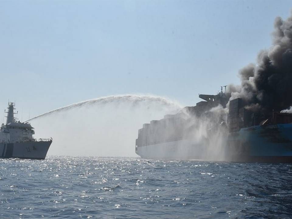 Branden på Maersk Honam, der opstod i marts sidste år, kostede i alt fem besætningsmedlemmer livet. | Foto: Den Indiske Kystvagt