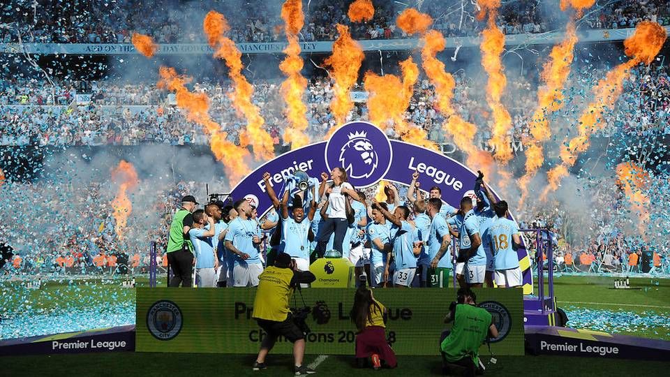 Manchester City fejrer mesterskabet i den seneste Premier Legaue-sæson, der blev afsluttet i maj. | Foto: Ritzau Scanpix/AP/Rui Vieira