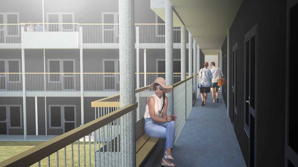 Illustration af boligkomplekset med 312 præfabrikerede studieboliger som skal bygges ved DTU i Kongens Lyngby. Det er den midtjyske virksomhed Concept Living A/S by ABC, der er totalentreprenør på projektet. | Foto: PR
