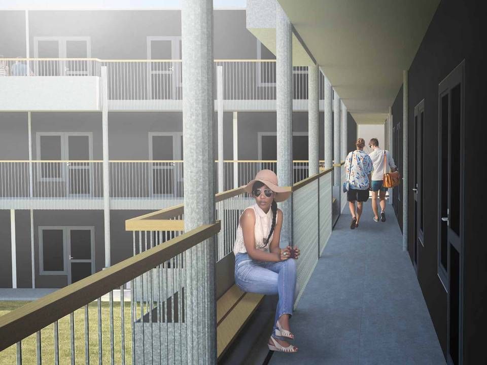 Illustration af boligkomplekset med 312 præfabrikerede studieboliger som skal bygges ved DTU i Kongens Lyngby. Det er den midtjyske virksomhed Concept Living A/S by ABC, der er totalentreprenør på projektet. | Foto: PR