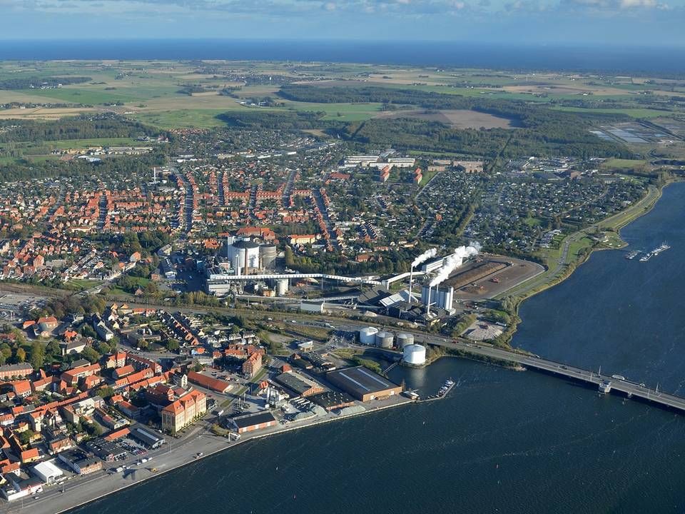 Luftfoto af Nykøbing Falster. | Foto: Colourbox.