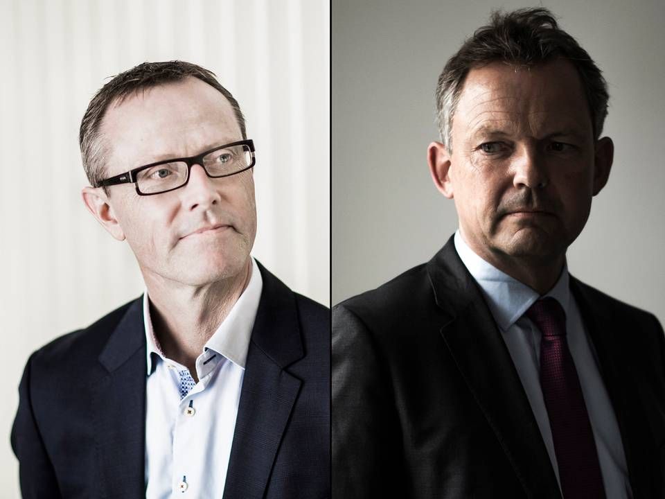 Kent Petersen, formand for Finansforbundet (tv), og Ulrik Nødgaard, direktør Finans Danmark (th). | Foto: PR / Ritzau Scanpix/Asger Ladefoged