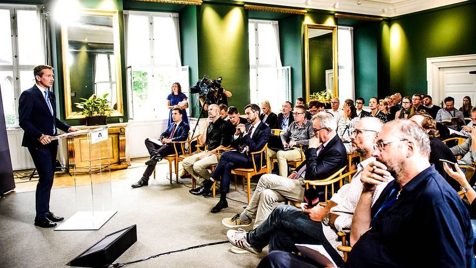 Finansminister Kristian Jensen (V) præsenterer i dag regeringens forslag til finanslov for 2019, torsdag d. 30. August 2018. | Foto: Ritzau Scanpix/Jonas Olufson