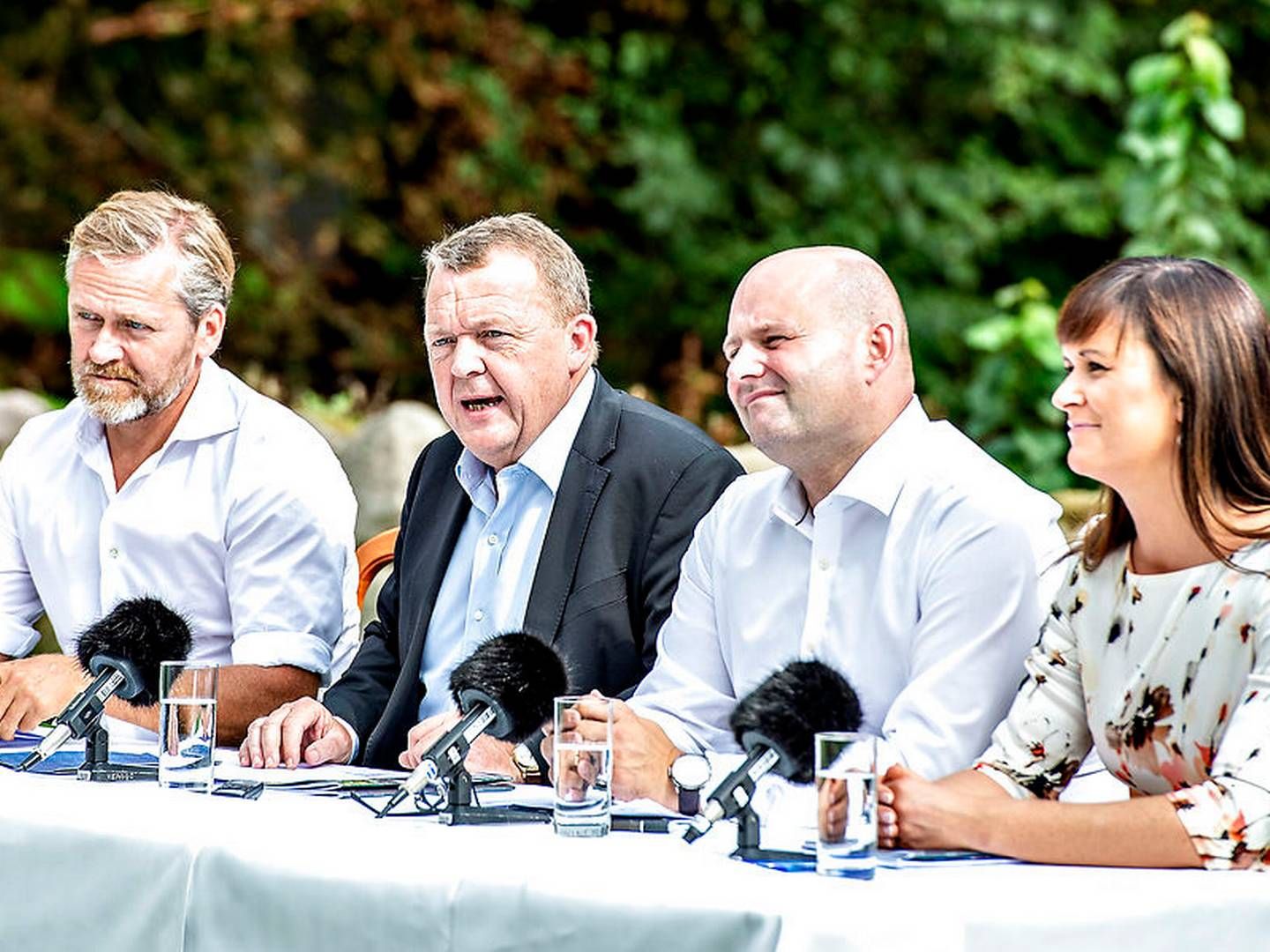 Statsminister Lars Løkke Rasmussen, udenrigsminister Anders Samuelsen, justitsminister Søren Pape og innovationsminister Sophie Løhde præsenterede regeringens sammenhængsreform efter regeringsseminaret på St. Restrup Herregård ved Nibe, tirsdag 4. september 2018. | Foto: Henning Bagger/Ritzau Scanpix