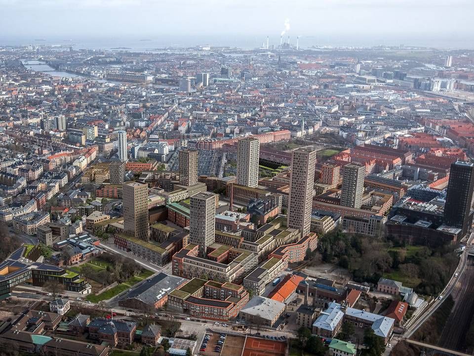 Visualisering af Carlsberg Byen, når områdets nye højhuse er skudt op over de kommende år. | Foto: PR-visualisering.