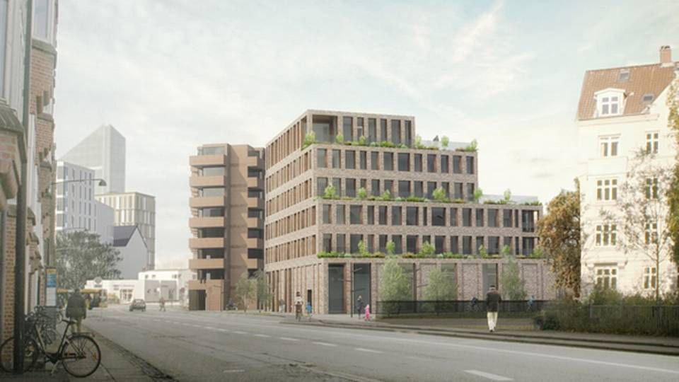 Lokalplanen for et etagebyggeri på Thorvaldsensgade ligger nu hos byrådet. | Foto: Visualisering: Eriksen Arkitekter.