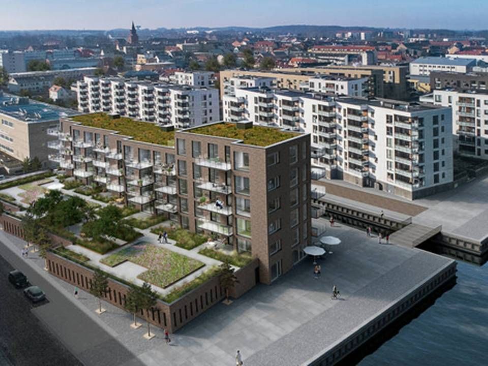 66 boliger fordelt på to blokke skyder op ved havnen i Holbæk. | Foto: Illustration: Kullegaard.