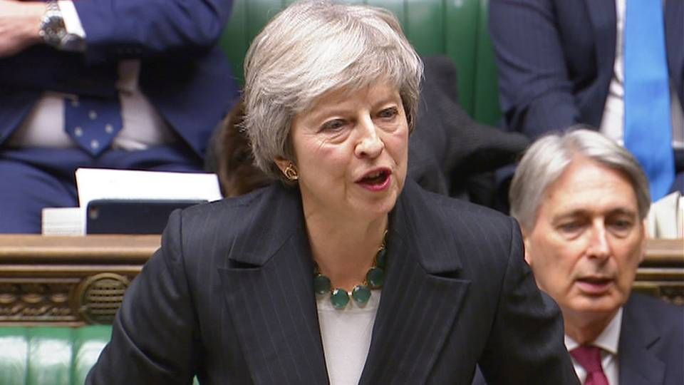 Theresa May fremlagde torsdag brexit-aftalen i det britiske underhus. | Foto: Ritzau Scanpix/Parbul TV/Handout via Reuters