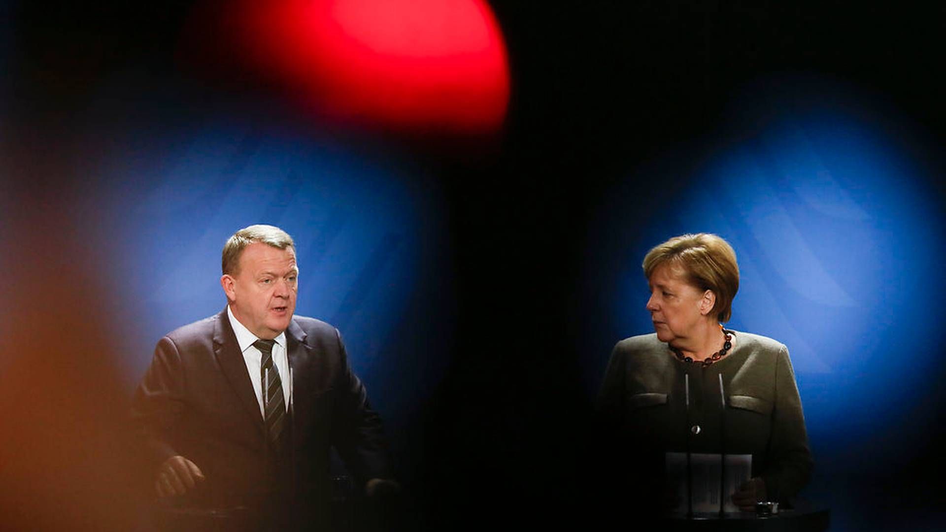 Statsminister Lars Løkke Rasmussen (V) under pressemødet med Tysklands forbundskansler Angela Merkel i forbindelse med besøget | Foto: Ritzau Scanpix/AP/Markus Schreiber