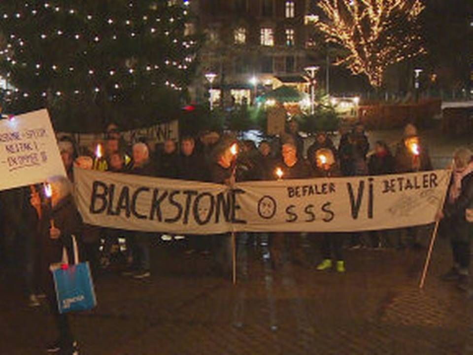 Beboere i danske ejendomme købt af Blackstone har demonstreret mod den nye ejer. | Foto: Tv2 Lorry.