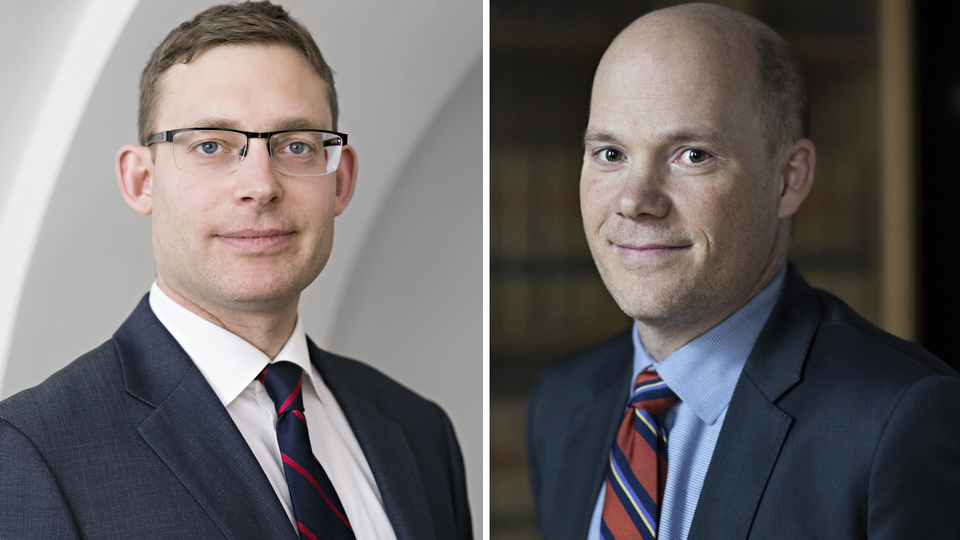Malthe Munkøe, analysechef i Dansk Erhverv, og Michael Bremerskov Jensen, chefkonsulent i Dansk Erhverv for international handel.