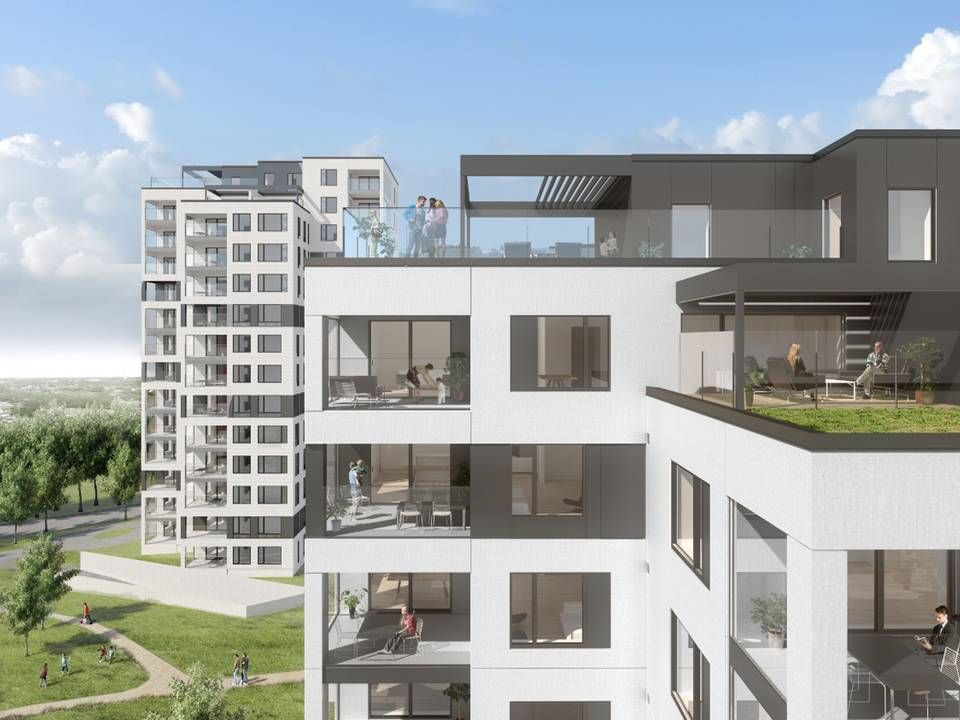Boligprojektet Lysningen i Esbjerg, der bliver byens højeste boligejendom. | Foto: PR-visualisering