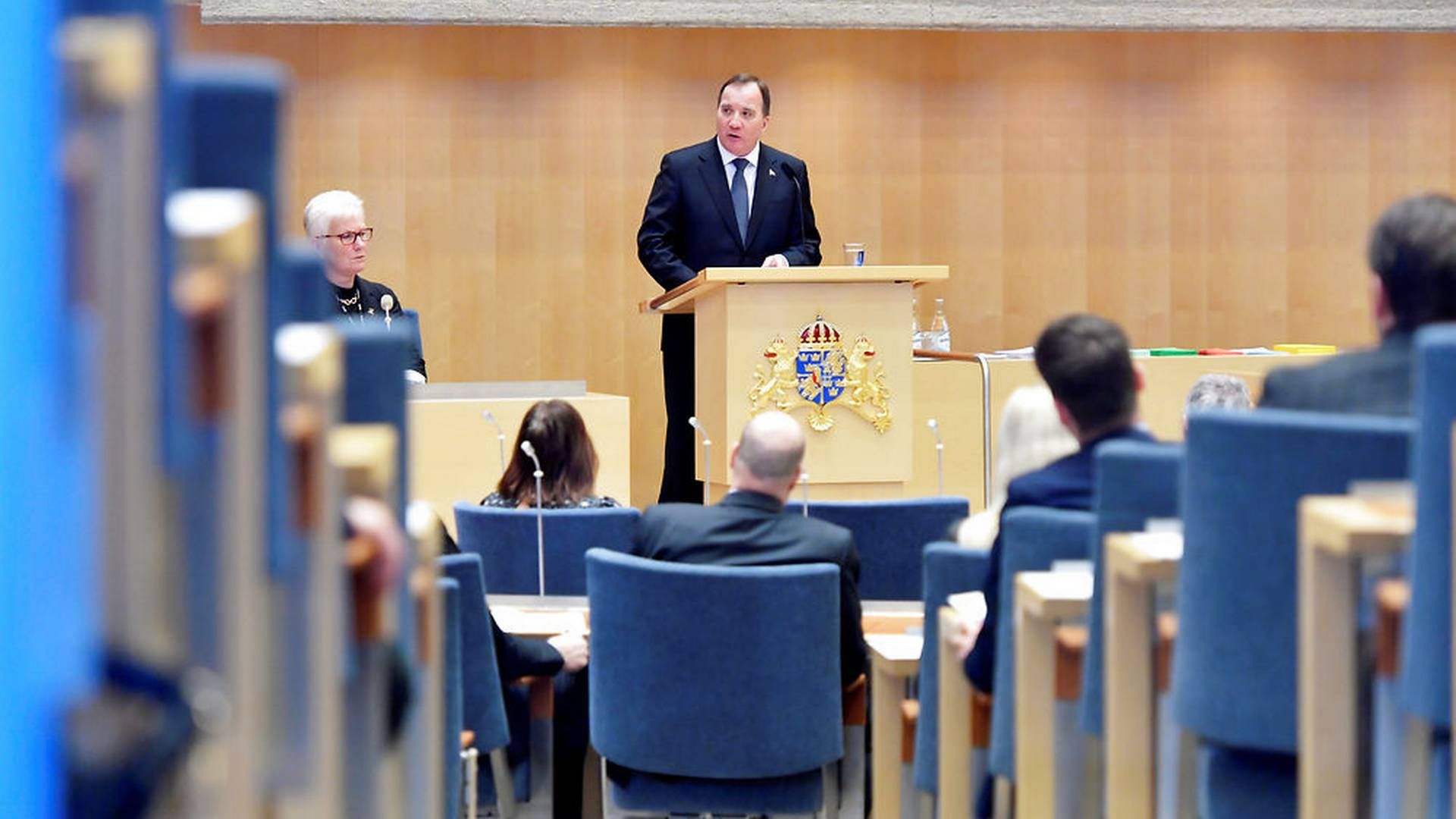 Sveriges statsminister, Stefan Löfven, holder tale om sin nye regering. | Foto: Ritzau Scanpix/TT News Agency/Jessica Gow