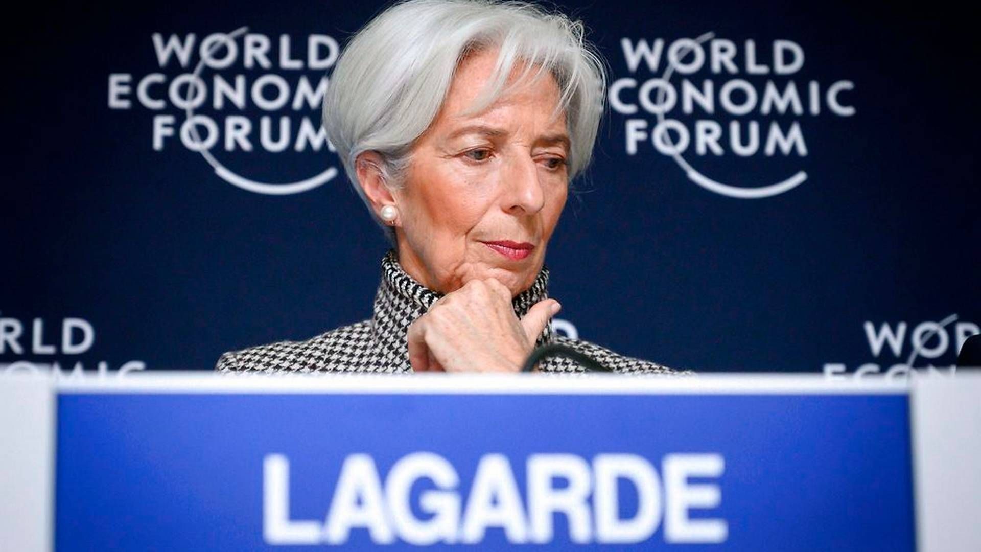 Direktøren for Den Internationale Valutafond (IMF), Christine Legarde, har præsenteret IMF's nedjustering af den forventede vækst. | Foto: Ritzau Scanpiz/AFP/Fabrice Coffrini