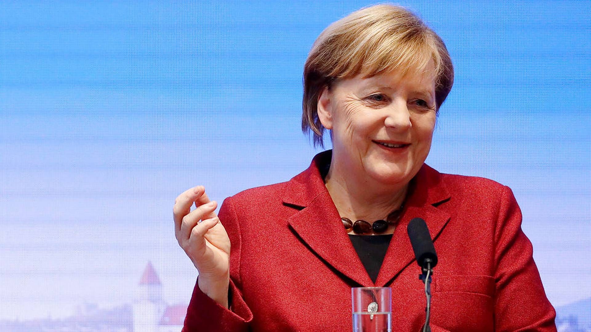 Angela Merkel glæder sig over, at der er enighed om at ændre gasdirektivet. | Foto: Ritzau Scanpix/Reuters/David W Cerny
