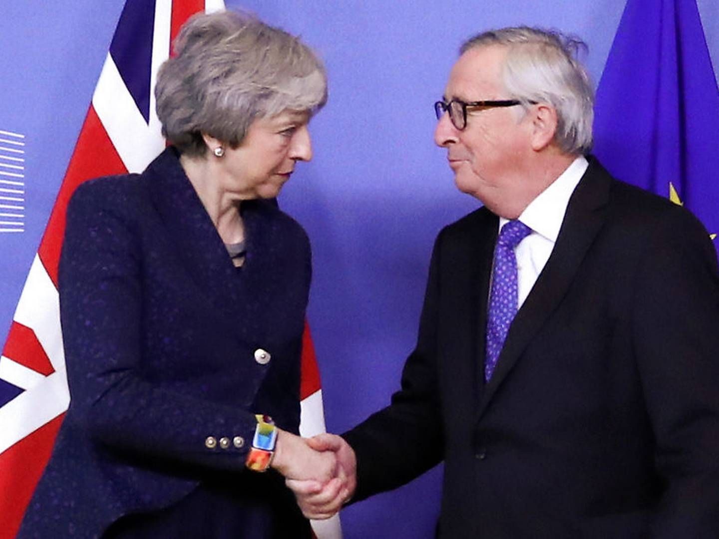 Den britiske premierminister Theresa May skal onsdag mødes med EU-Kommissionens formand, Jean-Claude Juncker. | Foto: Ritzau Scanpix/Reuters/Yves Herman