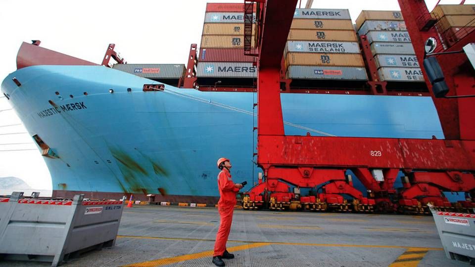 Billedet viser skibet Maersk Majestic, som er af samme type, som det skib, der indgår i testen, Emma Maersk. | Foto: Ritzau Scanpix/Aly Song