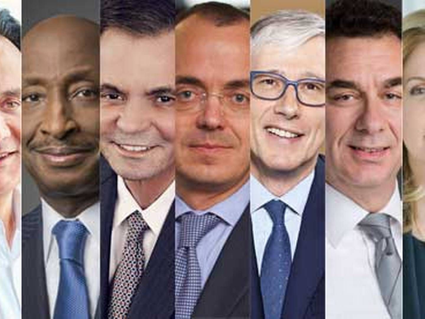 Syv topchefer er indkaldt til høring i det amerikanske senat. Fra venstre mod højre: Pascal Soriot (Astrazeneca), Ken Frazier (MSD), Richard Gonzalez (Abbvie), Giovanni Caforio (BMS), Olivier Brandicourt (Sanofi), Albert Bourla (Pfizer) og Jennifer Taubert (J&J).