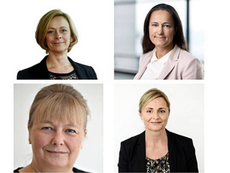 From top-left: Helle Snedker, Formuepleje, Malene Ehrenskjöld, BankInvest, Helle Huus-Pedersen, PKA and Mie Peters, PFA