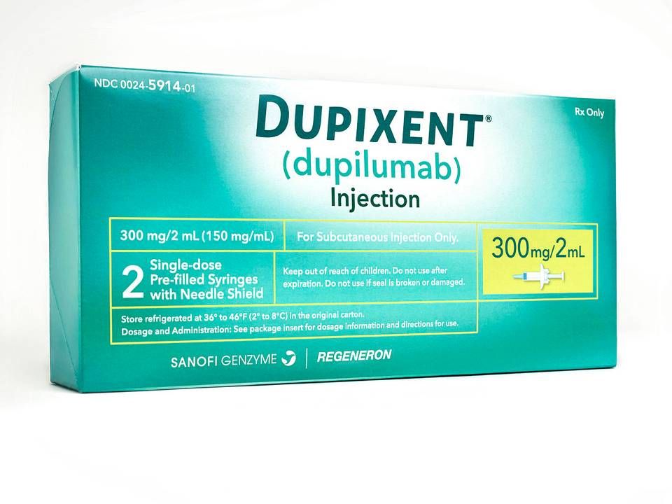 En pakke Dupixent med to præfyldte enkeltskuds-kanyler, som FDA nu også har godkendt til patienter mellem 12 til 17 år. | Foto: Rodrigo Cid