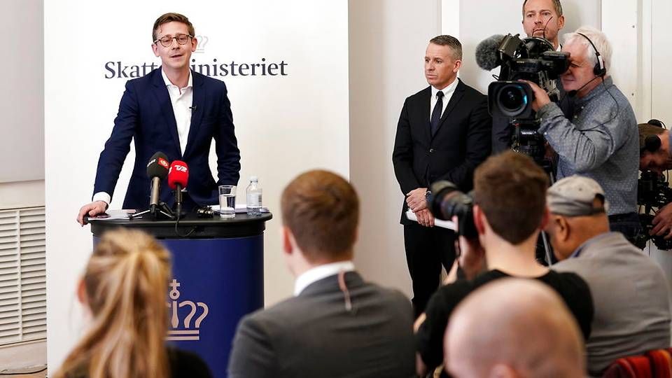 Skatteminister Karsten Lauritzen under pressemøde på Christiansborg tirsdag 19. marts 2019. En række nye fremdriftspunkter i skatteforvaltningen præsenteres , herunder i sagen om udbytteskat. | Foto: Ritzau Scanpix/Martin Sylvest